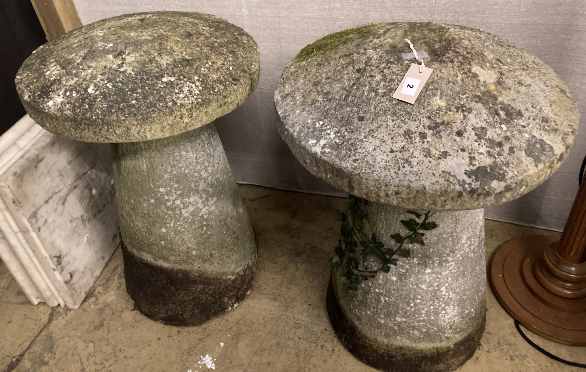 Two staddle stones, diameter 53cm, height 75cm